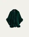 Sofia Cashmere Cashmere Cape With Faux Fur Trim In Green