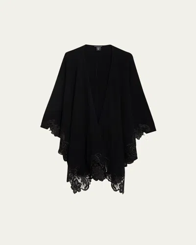 Sofia Cashmere Cashmere Cape With Lace Trim In Black