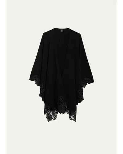 Sofia Cashmere Cashmere Cape With Lace Trim In Black