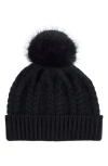 Sofia Cashmere Cashmere Faux Fur Pompom Beanie In Black