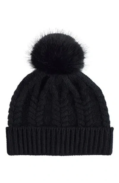 Sofia Cashmere Cashmere Faux Fur Pompom Beanie In Black