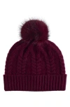 Sofia Cashmere Cashmere Faux Fur Pompom Beanie In Burgundy