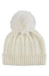 Sofia Cashmere Cashmere Faux Fur Pompom Beanie In White