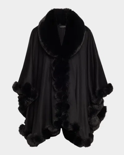 Sofia Cashmere Cashmere Faux Fur Trim Cape In Blk