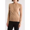 Sofia Cashmere Cashmere Faux Wrap Sweater In Camel
