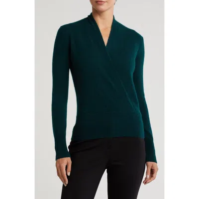 Sofia Cashmere Cashmere Faux Wrap Sweater In Dark Green