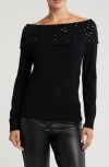 Sofia Cashmere Cowl Neck Sequin Cashmere Sweater In Black