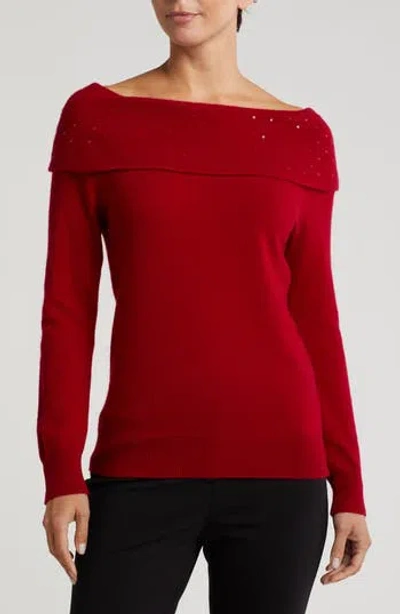 Sofia Cashmere Cowl Neck Sequin Cashmere Sweater In Dark Red
