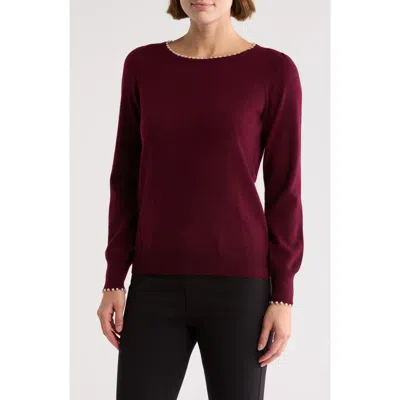 Sofia Cashmere Crewneck Imitation Pearl Cashmere Sweater In Burgundy