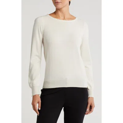 Sofia Cashmere Crewneck Imitation Pearl Cashmere Sweater In Ivory