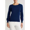 Sofia Cashmere Crewneck Imitation Pearl Cashmere Sweater In Navy