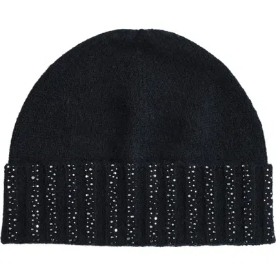 Sofia Cashmere Crystal Cuffed Cashmere Beanie In Black