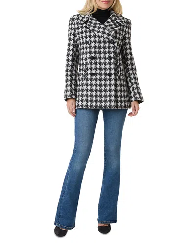Sofia Cashmere Double Breasted Houndstooth Peacoat In Black