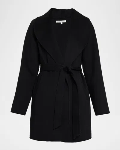 Sofia Cashmere Double Face Wool Blend Wrap Coat In Black