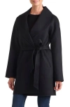 Sofia Cashmere Double Face Wool Blend Wrap Coat In Black