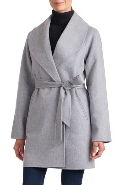 Sofia Cashmere Double Face Wool Blend Wrap Coat In Gray