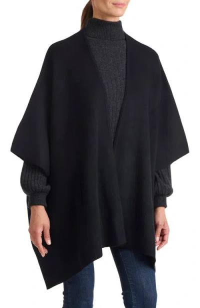 Sofia Cashmere Double Knit Cashmere Cape In Black