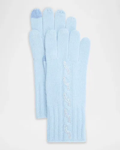 Sofia Cashmere Embellished Cashmere Touchscreen Gloves In Baby Blue