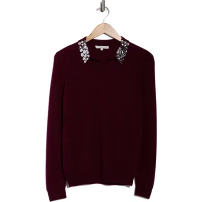Sofia Cashmere Embellished Collar Polo In Burgundy