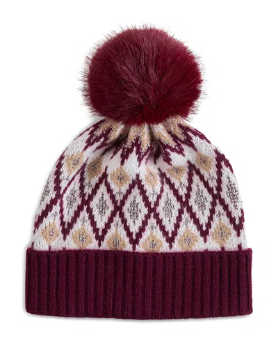 Sofia Cashmere Fair Isle & Pom Pom Knit Hat In Burgundy
