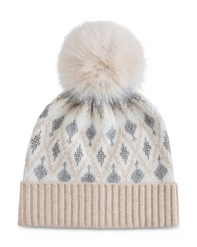 Sofia Cashmere Fair Isle & Pom Pom Knit Hat In Neutral