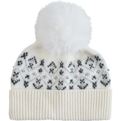 Sofia Cashmere Fair Isle Beaded Cashmere Beanie In Ivory