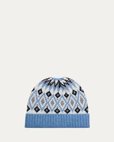 Sofia Cashmere Fair Isle Cashmere Beanie In Blue