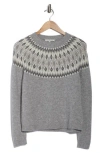 Sofia Cashmere Fair Isle Crewneck Sweater In Gray