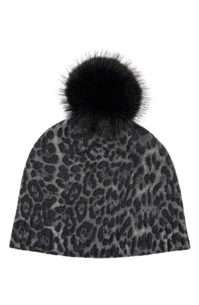 Sofia Cashmere Faux Fur Pom Cashmere Lurex Knit Beanie In Gray