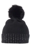 Sofia Cashmere Faux Fur Pom Embellished Cashmere Knit Beanie In Black