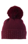 Sofia Cashmere Faux Fur Pom Embellished Cashmere Knit Beanie In Burgundy