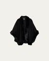 Sofia Cashmere Faux Fur Trim Cashmere Cape In Black