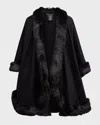 Sofia Cashmere Faux Fur Trim Cashmere Cape In Black
