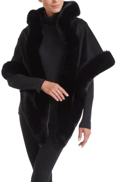 Sofia Cashmere Faux Fur Trim Cashmere Wrap In Black