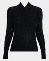 Sofia Cashmere Faux Wrap Sequin Knit Sweater In Black