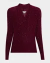 Sofia Cashmere Faux Wrap Sequin Knit Sweater In Brown