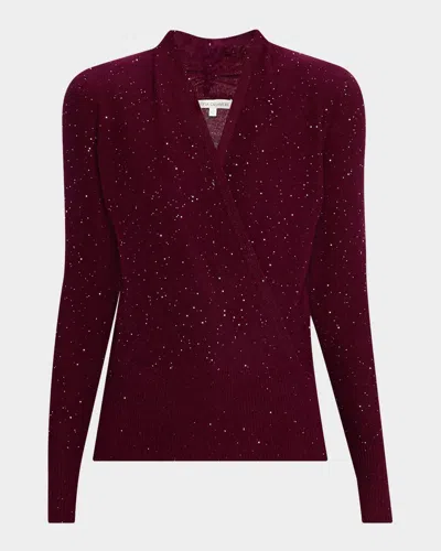 Sofia Cashmere Faux Wrap Sequin Knit Sweater In Brown