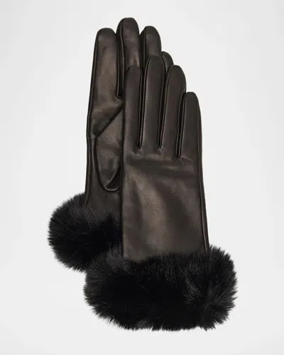 Sofia Cashmere Faux-fur Leather Gloves In 001blk
