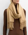 Sofia Cashmere Fringed Cashmere Evening Wrap In Camel