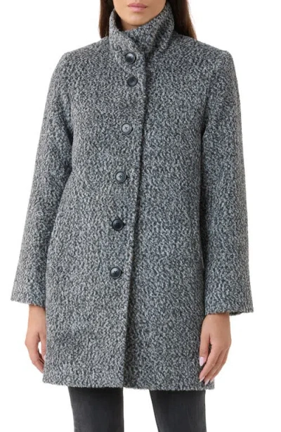 Sofia Cashmere Funnel Neck Alpaca Blend Boucle Coat In Black