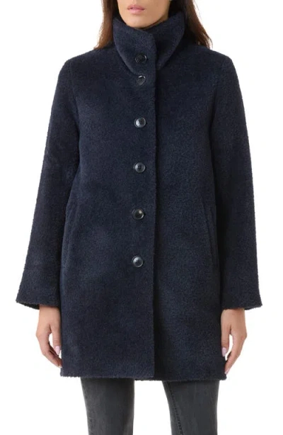 Sofia Cashmere Funnel Neck Alpaca Blend Boucle Coat In Blue