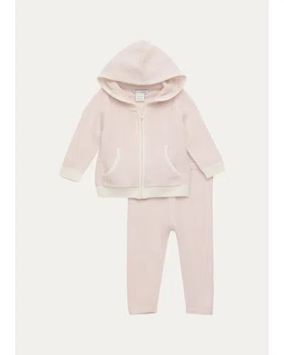 Sofia Cashmere Kids' Girl's Cashmere Zip Hoodie & Pants Set In Pink