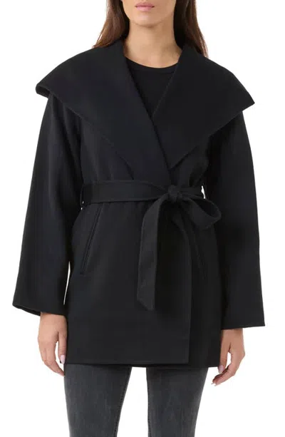 Sofia Cashmere Hooded Belted Wool & Cashmere Coat In Black