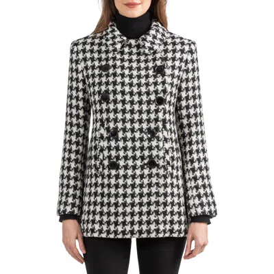 Sofia Cashmere Houndstooth Alpaca & Wool Blend Peacoat In Black