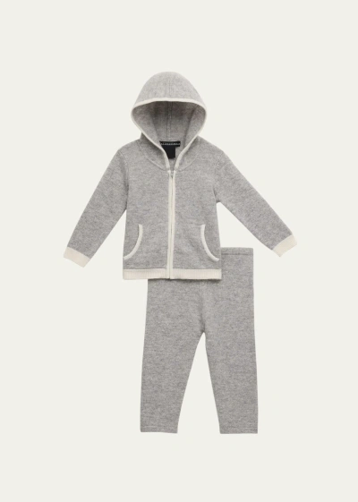 Sofia Cashmere Kid's Cashmere Hoodie And Legging Set In Gray