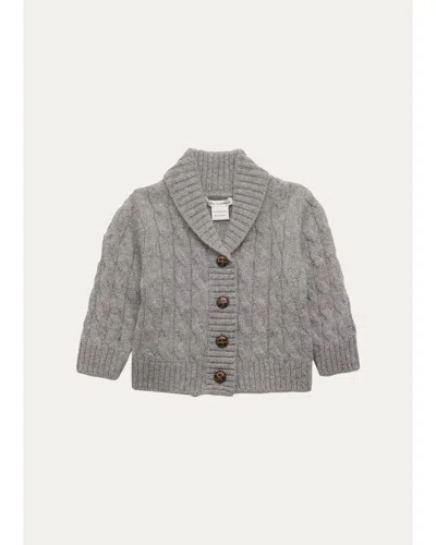 Sofia Cashmere Kid's Cashmere Shawl-collar Cardigan In Gray
