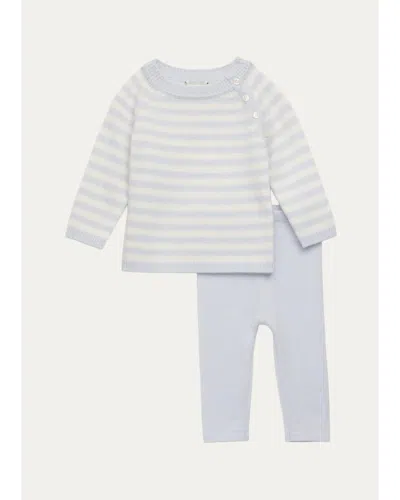 Sofia Cashmere Kid's Striped Cashmere Sweater & Pants Set In Blue
