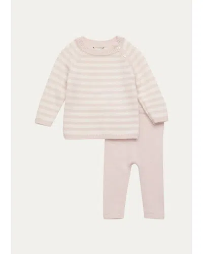Sofia Cashmere Kid's Striped Cashmere Sweater & Pants Set In Pink