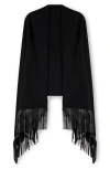 Sofia Cashmere Leather Fringe Cashmere Wrap In Black