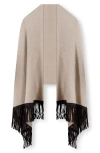 Sofia Cashmere Leather Fringe Cashmere Wrap In Neutral